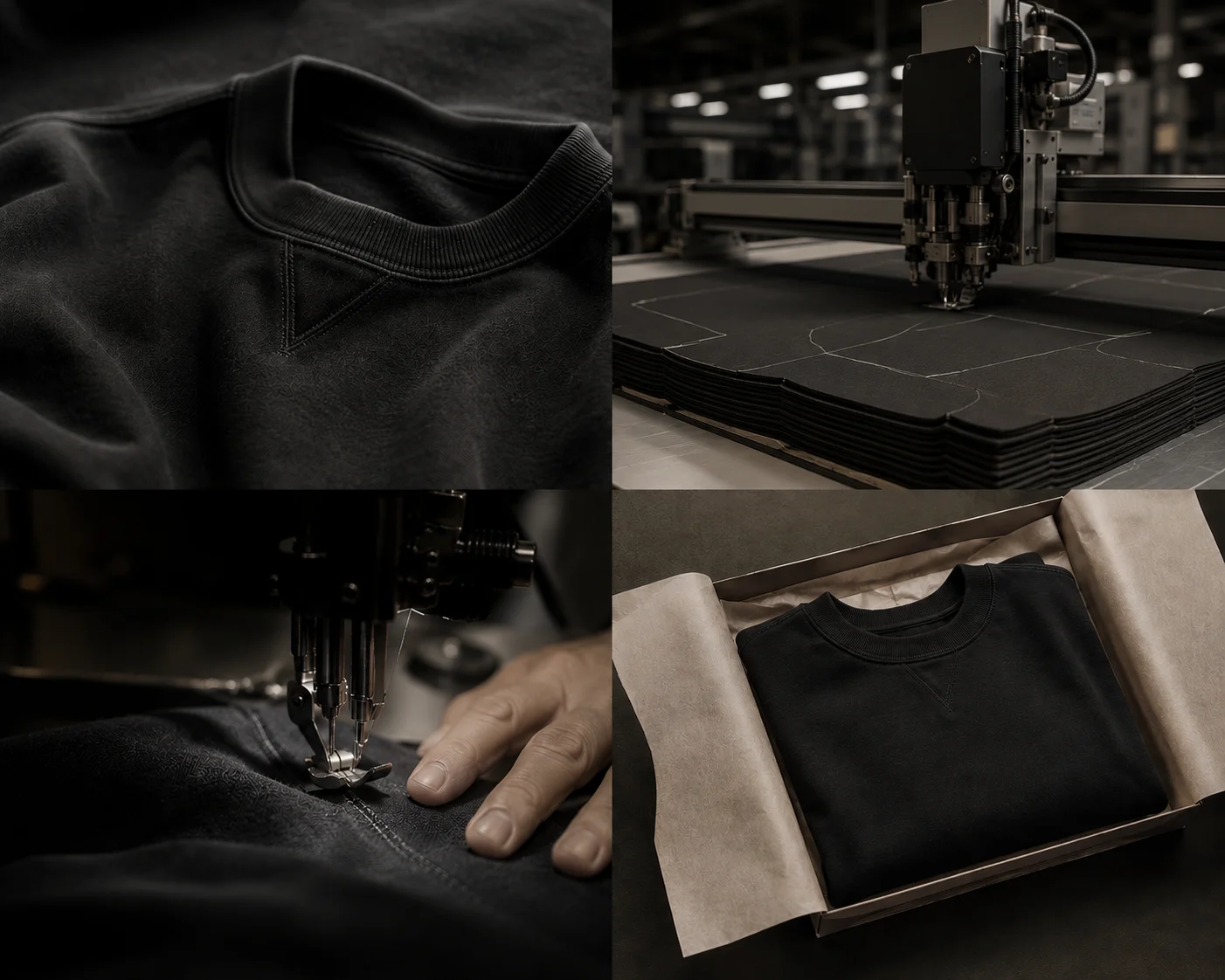Garment being cut and sewn